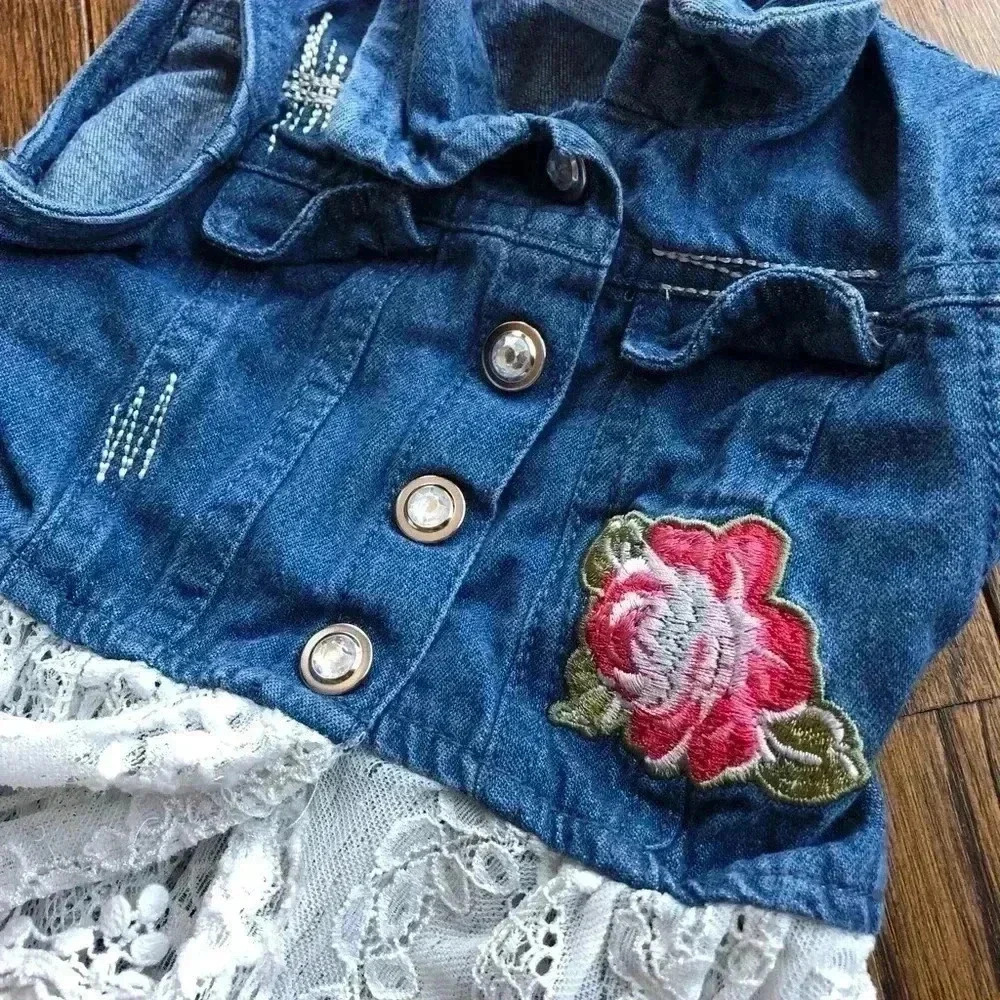 Nicole Miller Girls 24M Embellished Jean Vest w/Lace Bottom - Picture 8 of 8